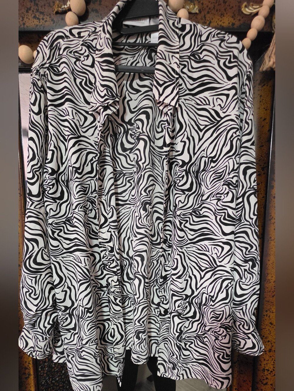 Liz Claiborne Black and White Zebra Print Button-Down Shirt